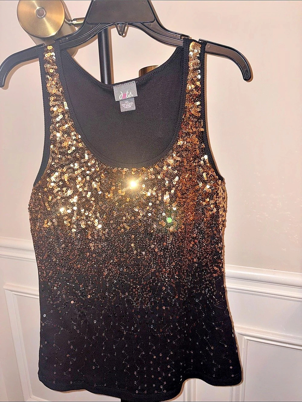 NWOT dots 60% cotton Sequin Tank Top in Black & Gold Size XL